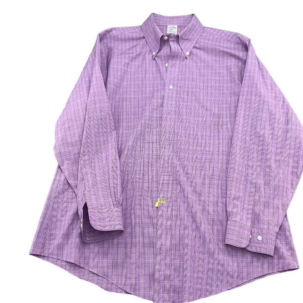Brooks Brothers 346 Shirt Men 17.5 4/5 Purple Plaid Slim Fit NoIron Stretch VTG